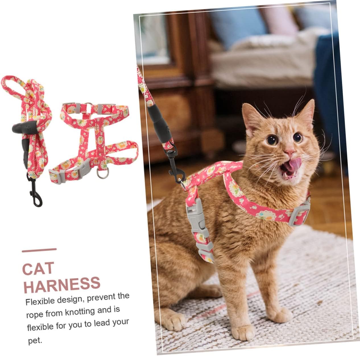 HEMOTON Adjustable Cat and Leash Escape Walking Gear for Cats and Dogs Cute Floral Design
