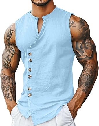 Alalaso Mens Casual Button Down Sleeveless Tank Top Summer Athletic Muscle Shirt Breathable Comfortable Undershirt
