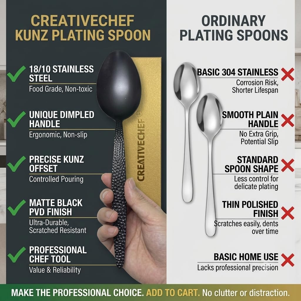 CREATIVECHEF Chef Kunz Plating Spoon 9" 18/10 Stainless Steel