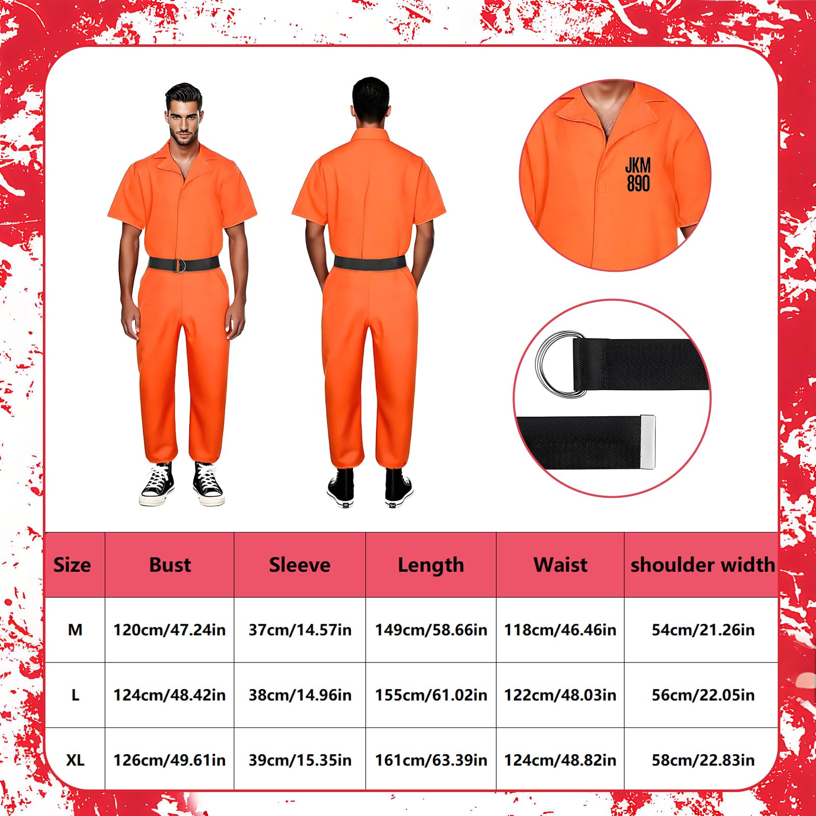 Mprocen Orange Prisoner Costume Unisex Adult Jumpsuit Halloween Prisoner Party Outfit Includes Accessories Cosplay Halloween Character Costume - Image 2