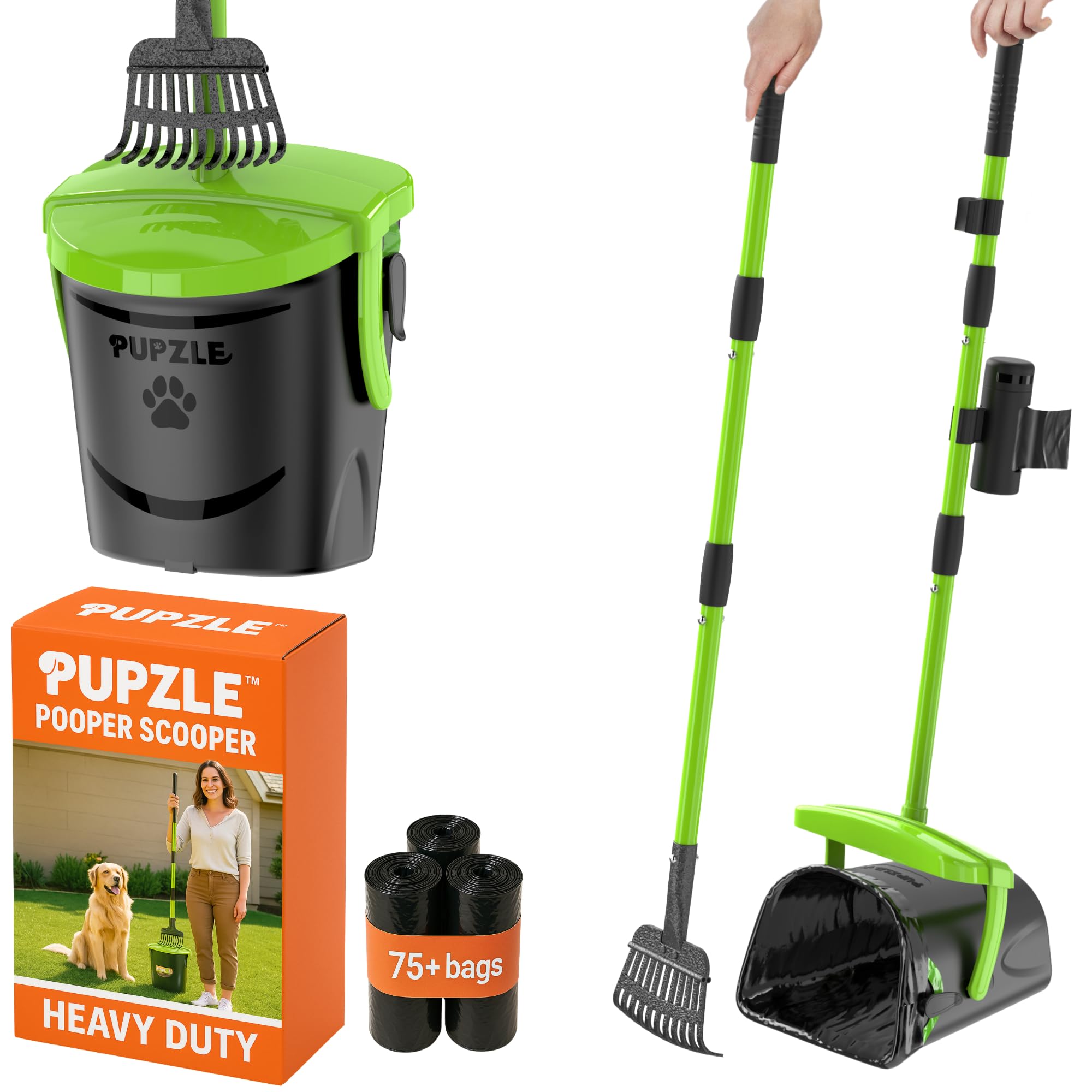 Pupzle Dog Pooper Scooper with Bag Attachment 40 Long Handle Pooper Scooper for Large Dogs Dog Poop Scoop