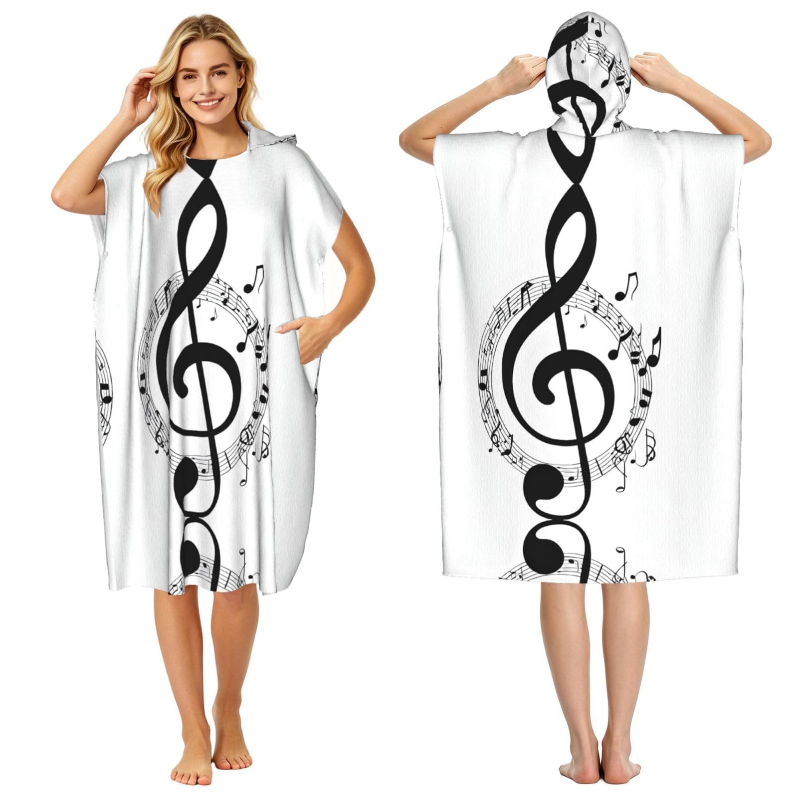 ESNAIUVCD Music Print Print Changing Robe, Hooded Towel Poncho For Swimming Pool, Beach,Quick Dry & Light Weight Towelling Poncho For Adults Women Men
