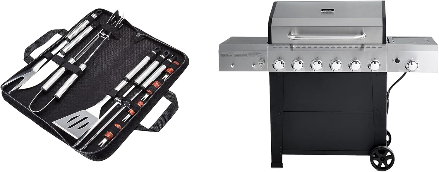 Amazon.com: Amazon Basics Freestanding Gas Grill with Side Burner, 6 ...