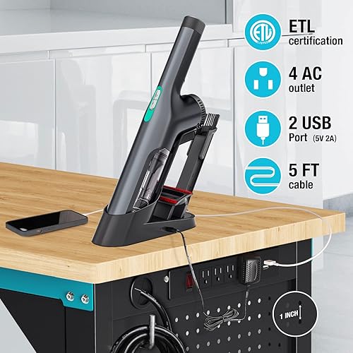 Miniatura 4 de DURATECH Banco de trabajo ajustable de 72 pulgadas, mesa de trabajo de madera de goma resistente con cajón, estación de trabajo de 6 pies con