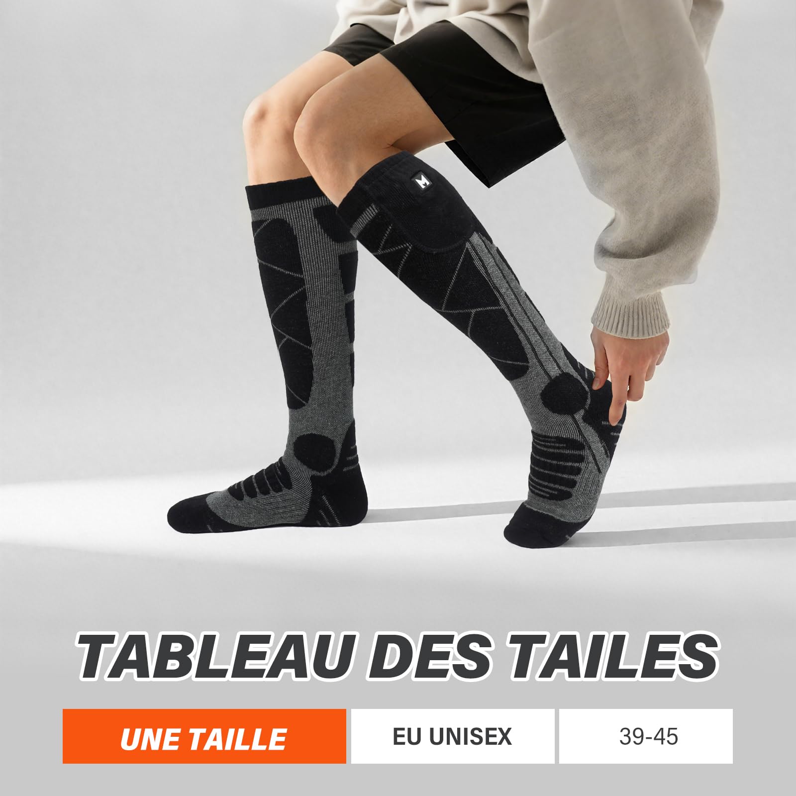 Chaussettes Chauffantes, 6000mAh Chaussette Chauffante USB Rechargeable Électrique pour Hommes Femmes, 3 Niveaux Chauffage Chaussettes d'hiver pour Sports - Ski Cyclisme Moto