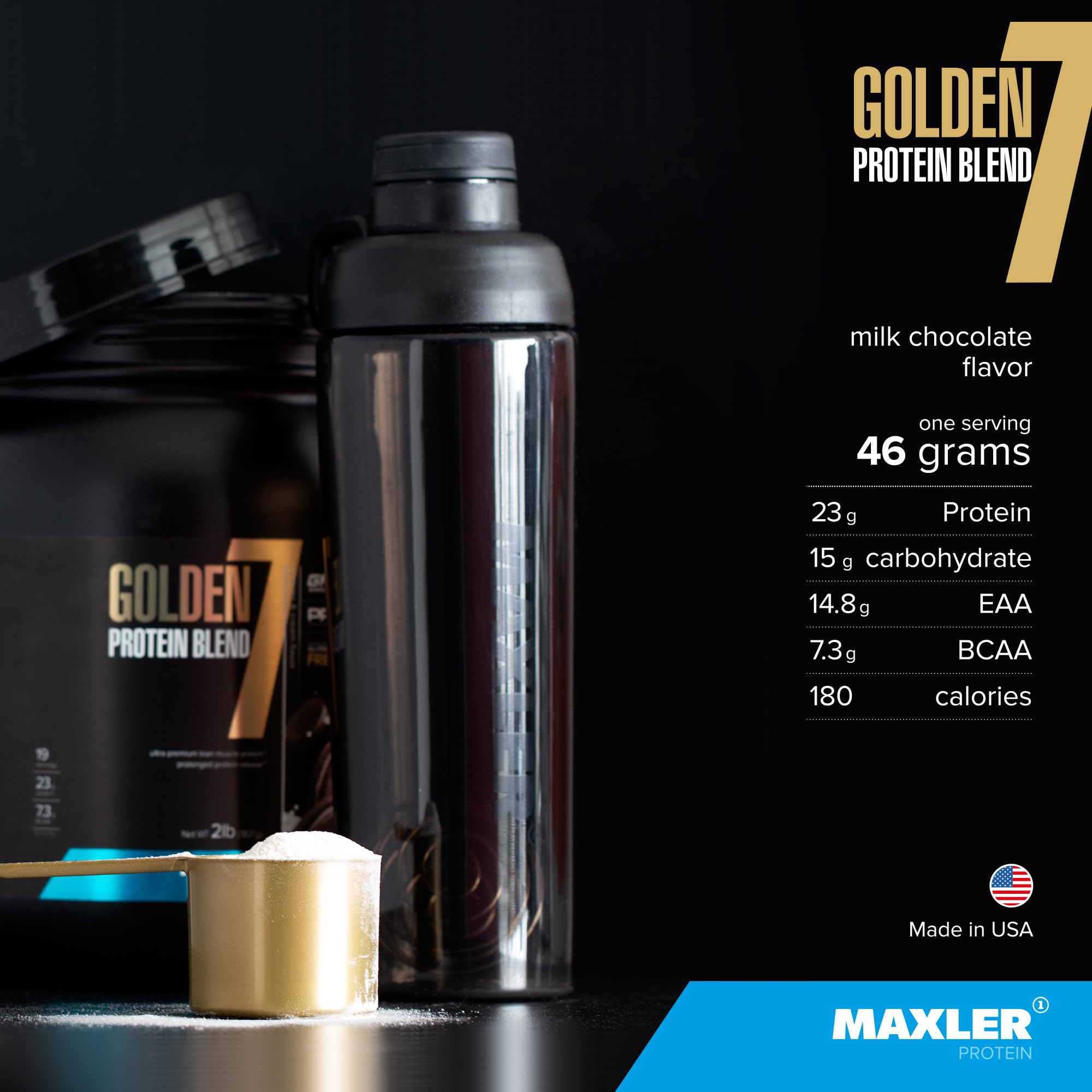 Maxler Golden 7 Protein Blend - Protein Powder for Muscle Gain & Recovery - Milk Chocolate Protein Powder 2 lb