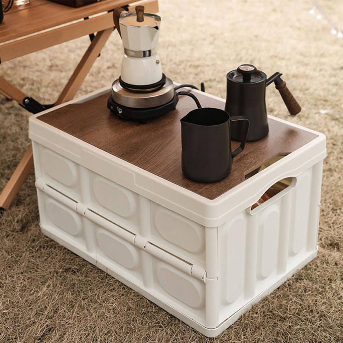 Caja de Almacenamiento Plegable de Madera y Pp, Apilable, Gran Capacidad