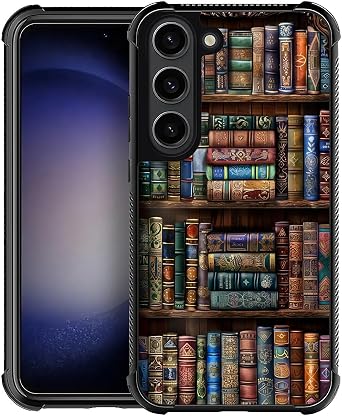 CARLOCA Compatible with Samsung Galaxy S23 Case, Design for Girl Shockproof Anti-Scratch Hard PC Back Case Fashion Pattern Colorful Leather Books Bookshelf