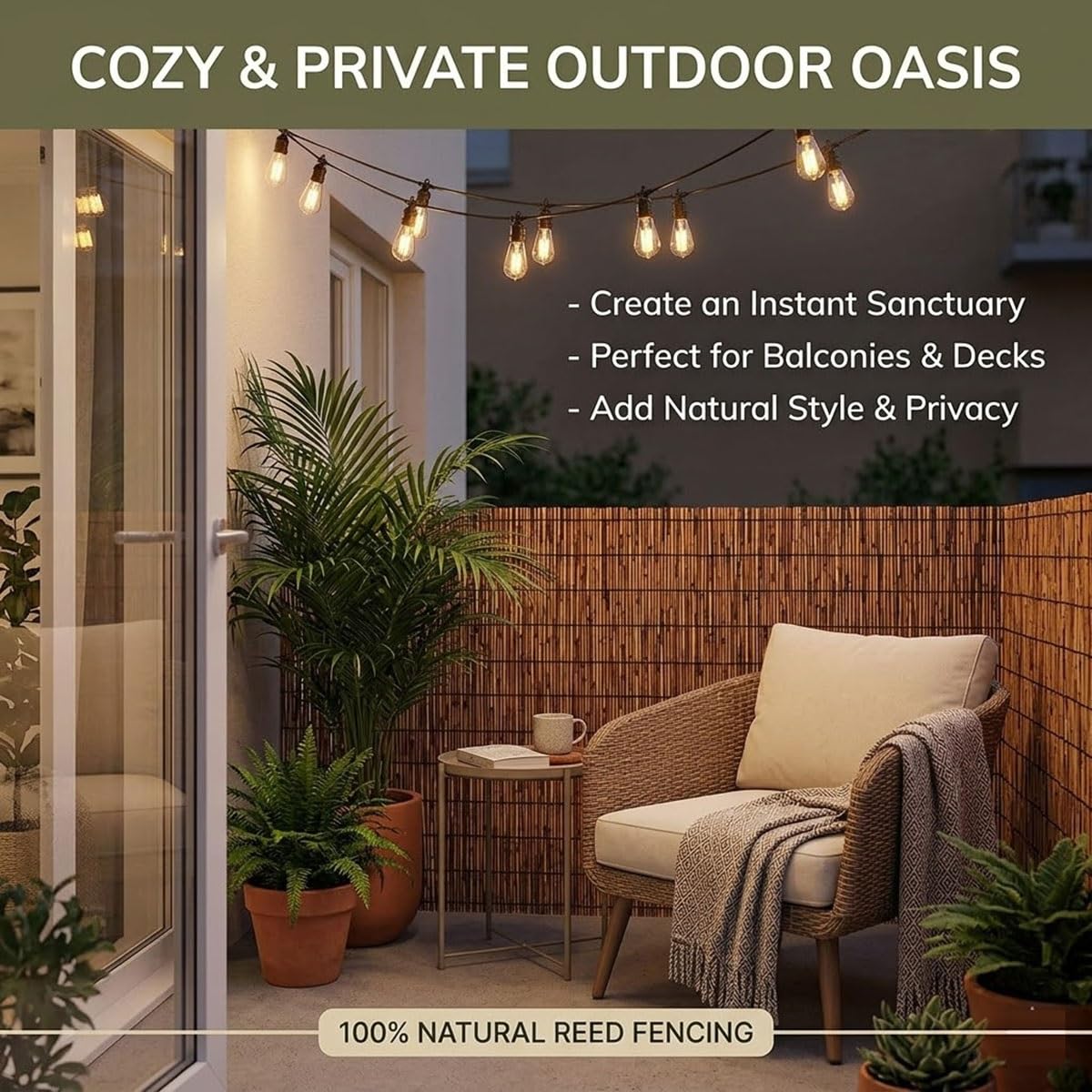 Canisse en Roseau Naturel Protection Contre Regards Rouleau de Clôture en Roseau pour Jardin Extérieur 1.2x5m Brise-Vue pour Balcon et Terrasse(Brun,1.8mx5.0m)