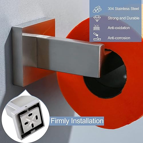 Miniatura 5 de TQKAG Soporte de papel higiénico de níquel cepillado SUS304 de acero inoxidable moderno cuadrado para rollo de papel higiénico de montaje en pared,