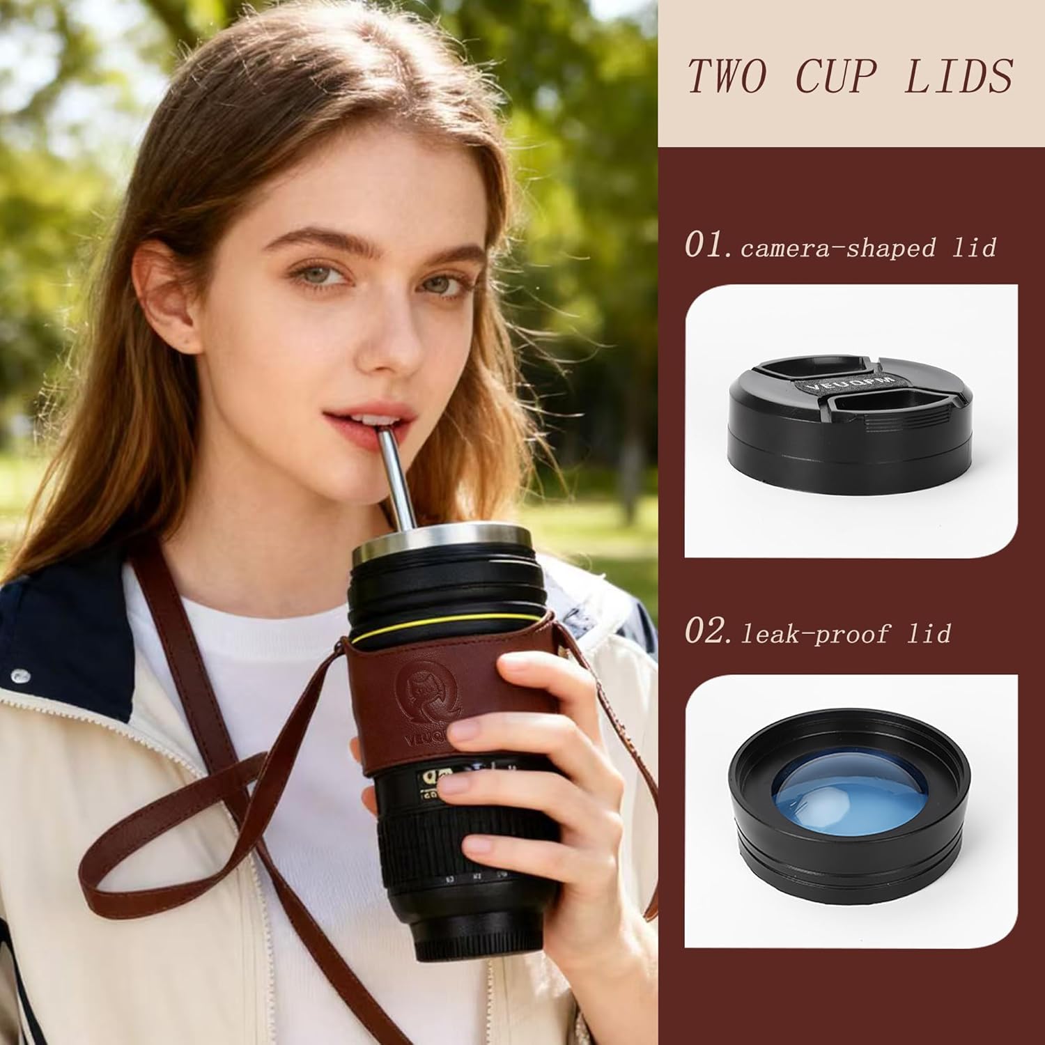 Coffee Mug - Camera Lens Mug 1:1 Replica, 14oz Stainless Steel Insulated Cup with 2 Lids & Filter Straw Spoon - 8pcs Gift Set, Cool Office Desk Decor, Unique Birthday Gifts for Men, Women, Dads - Image 4