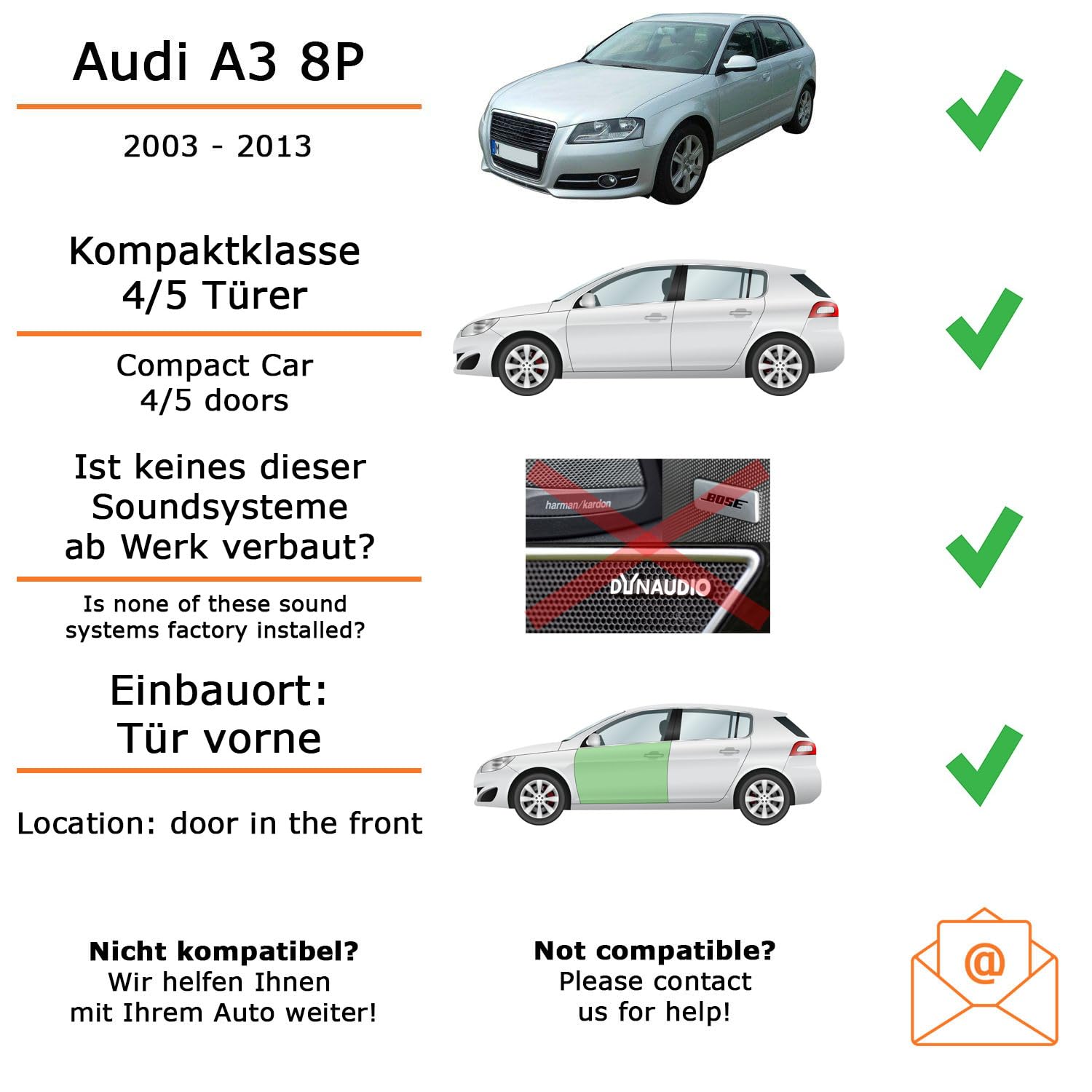 Lautsprecher Boxen Einbaupaket für Pioneer TS-G1710F kompatibel mit Audi A3 8P, 4/5 türig vorne | 2X Tief-Mitteltöner mit integriertem Hochtöner 280W MAX