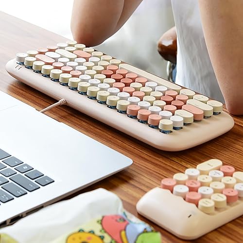 Miniatura 4 de Lomiluskr Lindo teclado mecánico con cable colorido para niñas y niños, teclas redondas, 84 teclas compactas, 10 efectos de iluminación