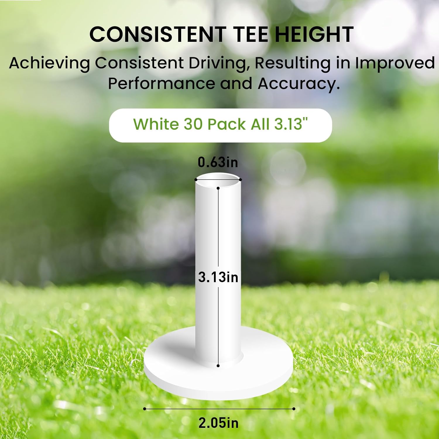 Amy Sport Golf Rubber Tees Value 30 Pack 1.5" 2.25" 2.75" 3" 3.13" Same Size, Durable & Hold Ball Well in White for Indoor Outdoor Practice Mat for Men Women