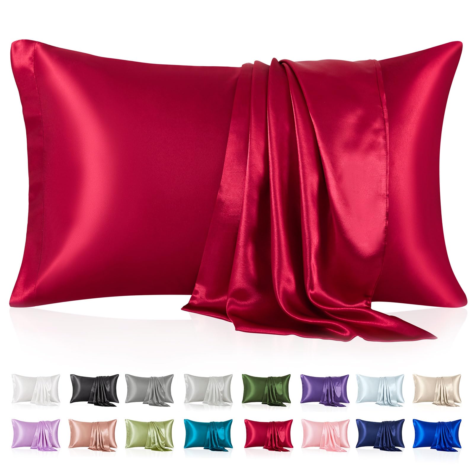 Silk Like Satin Pillowcase Standard Size, Burgundy Smooth and Cooling Satin-Silk Pillow Cases for Hair and Skin with Envelope Closure, Gift for Women