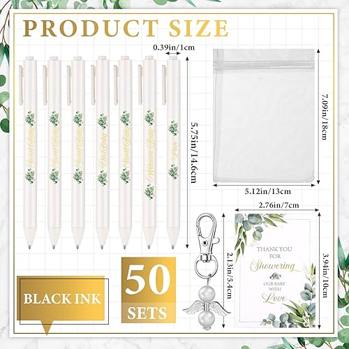 Miniatura 6 de Ctosree 250 piezas de recuerdos de baby shower, incluye bolígrafos de baby shower, llaveros de ángel, bolsas de organza, tarjetas de agradecimiento