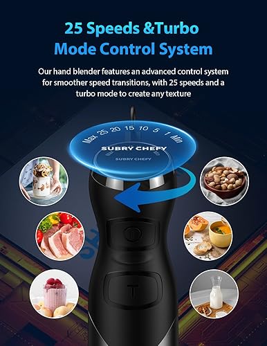 Miniatura 3 de Licuadora de inmersión de mano de 1000 W de 25 velocidades, acero inoxidable, batidora de mano, mezclador de mano con cable con motor sin escobillas