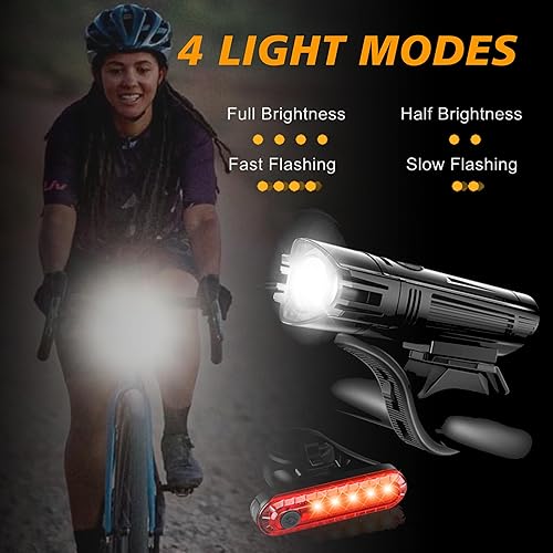 Miniatura 3 de Paquete de 2 luces delanteras de bicicleta de 300 lúmenes y luces traseras, potente faro delantero y trasero de bicicleta, 4 modos de luz,
