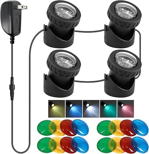 Luces de estanque subacuáticas, luz de fuente de agua de colores, luces LED sumergibles con peso IP68, iluminación de paisaje impermeable con lente