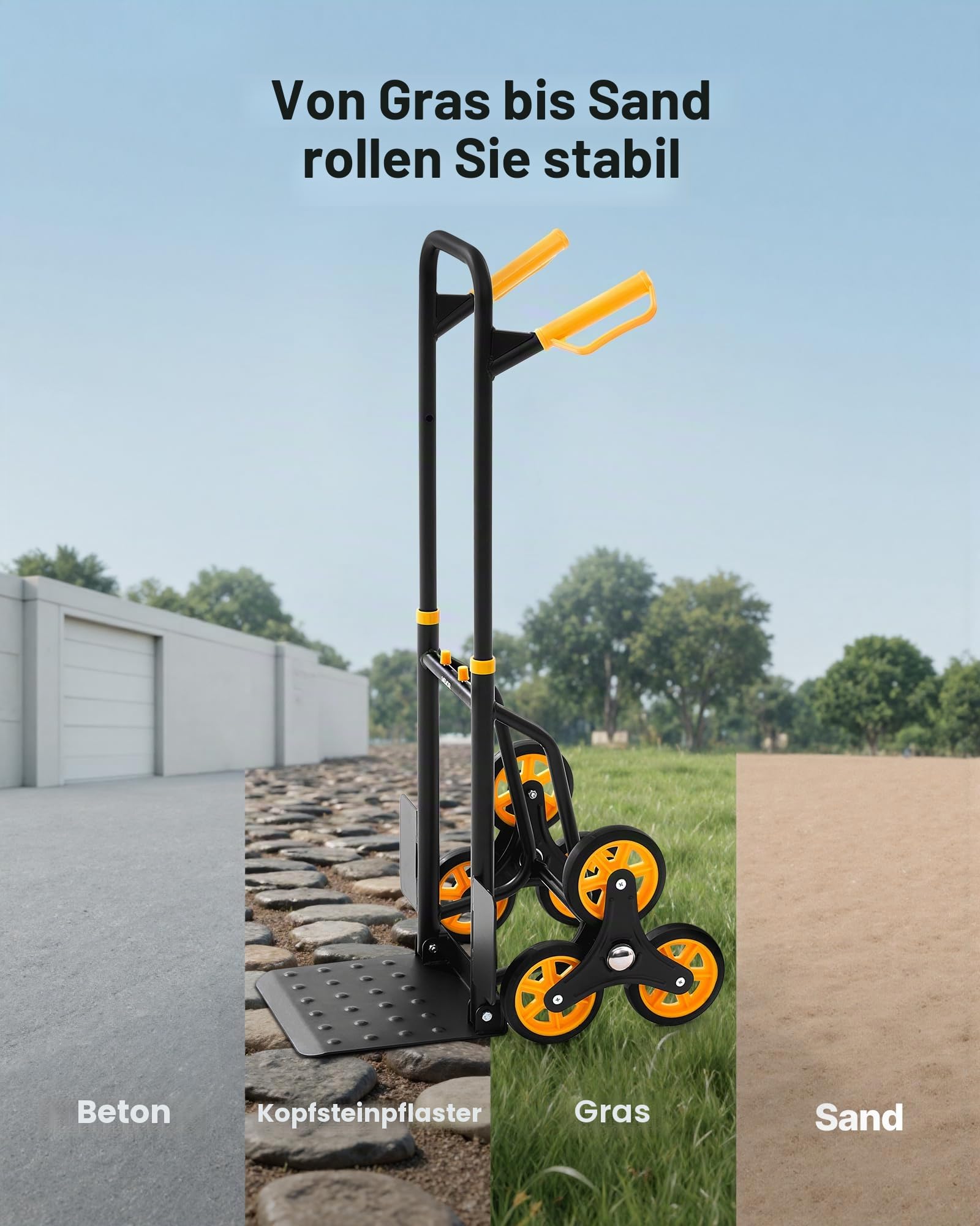 VEVOR Treppensackkarre klappbar, Sackkarre 150 kg Tragkraft, Treppensteiger mit 6 Rädern & 2 Spanngurten, Transportkarre, Treppenkarre, Stapelkarre, ideal für Haushalt, Einkauf & Lager