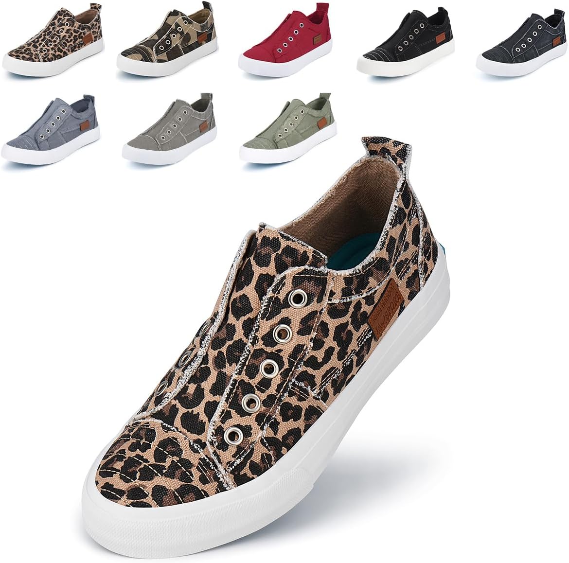 JENN ARDOR Womens Slip On Fashion Sneakers No Laces Comfortable Casual Low Canvas Sneakers Flats Walking Shoes