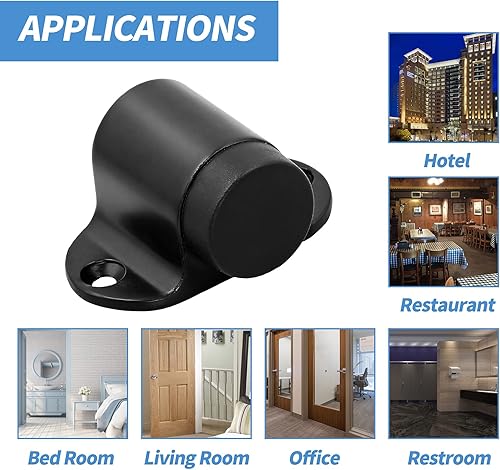 Miniatura 7 de 5 topes de puerta de montaje en el suelo, tope de puerta de alta resistencia negro plano con parachoques de goma y tornillos de acero inoxidable,