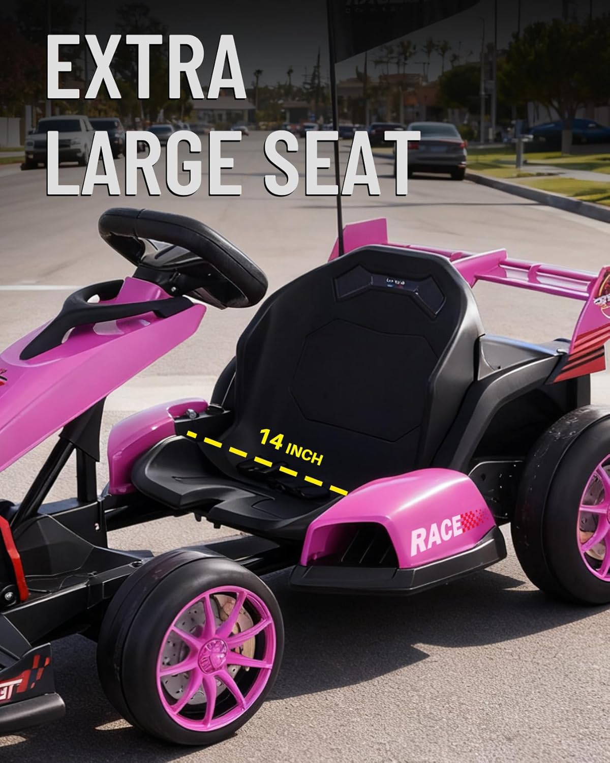 Blitzshark 24V Kids Electric Go Kart 400W with Dual Motors, 9AH Battery, 6.5 MPH Safe Speed, 2-Stage Adjustable Frame, EVA Wheels & Drift Mode, Max 132 lbs Load, Pink