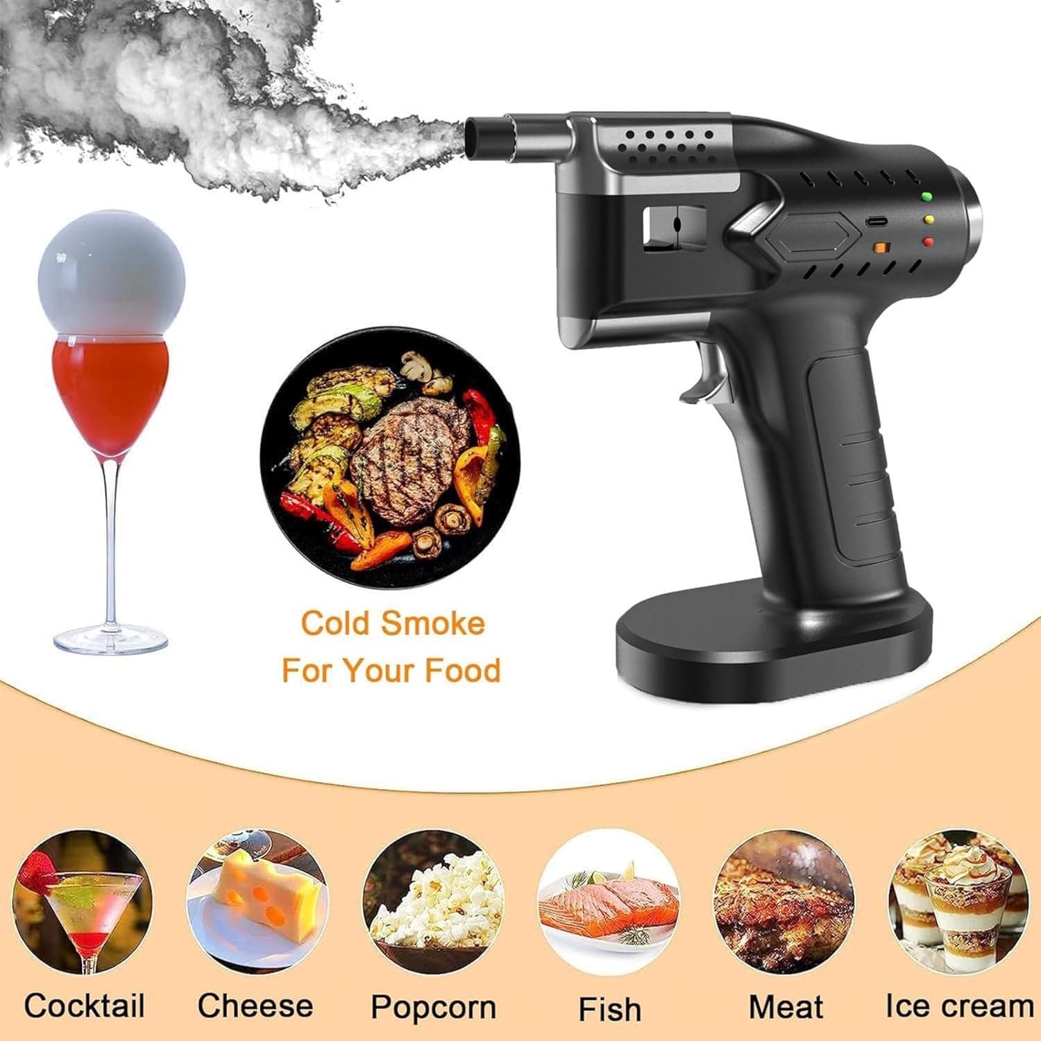 Cocktail-Smoker-Set,HandgefüHrte Cocktail-Blasenmaschine,Einstellbare Rauchmenge,FüR GemüSe,Pizza,KäSe Und Fleisch Usw.,Geschenk FüR Liebhaber Rauchiger GeträNke,KöChe Oder Barkeeper,Black