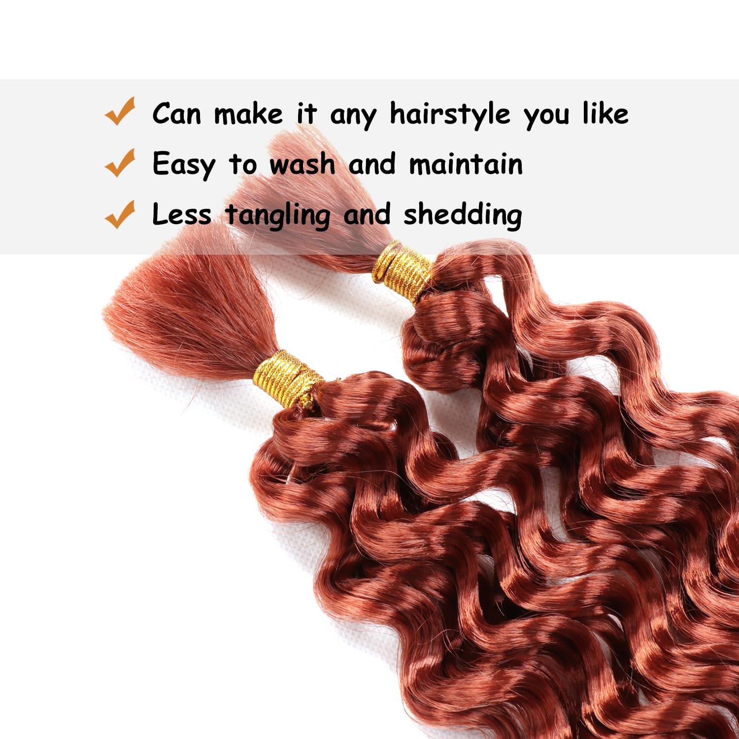 Curly Braiding Hair for Boho Braids 2 Bundles 100g Synthetic Deep Wave Bulk No Weft Wet and Wavy Crochet Hair for Women Knotless Braids Hair Extensions (350# - Image 4