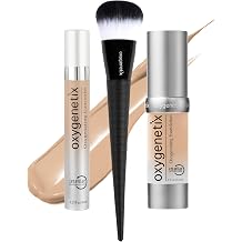 Oxygenetix Complete Complexion Starter Kit, Foundation Pearl + Concealer N-1.0 + Brush, Breathable Buildable Coverage for Sensitive Skin