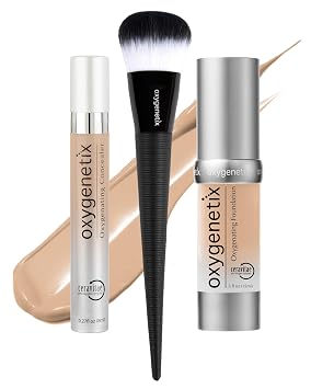Oxygenetix Complete Complexion Starter Kit, Foundation Pearl + Concealer N-1.0 + Brush, Breathable Buildable Coverage for Sensitive Skin