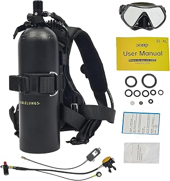 3L Scuba Tank Diving Lung Tank with Yoke Adapter, 6061 Aluminum Mini Scuba Tank for Underwater Breathing Up to 40 Mins, Portable Pony Bottle for Recreational Diving, Emergency Backup, and