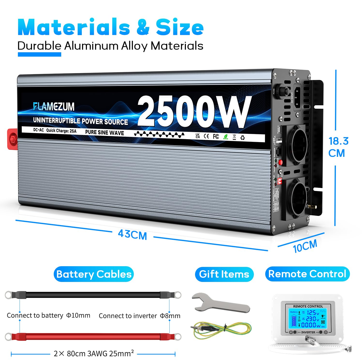 UPS Inverter 12v 220v Onda Pura 2500W Con Caricatore 30A, Circuito Di Priorità,Telecomando Con LCD,Inverter Per Alimentazione Ininterrotta,Acquario