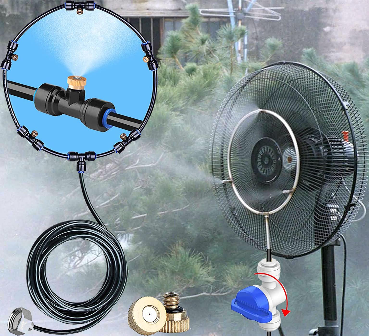 DIY Crafts Misting Kit for Animal Plants Swimming Pool Cooler Tube Hose Pipe Metal Nozzles Jets Misters Water Patio Garden Home (5x Heads Kit, Multi Accessorie Set)