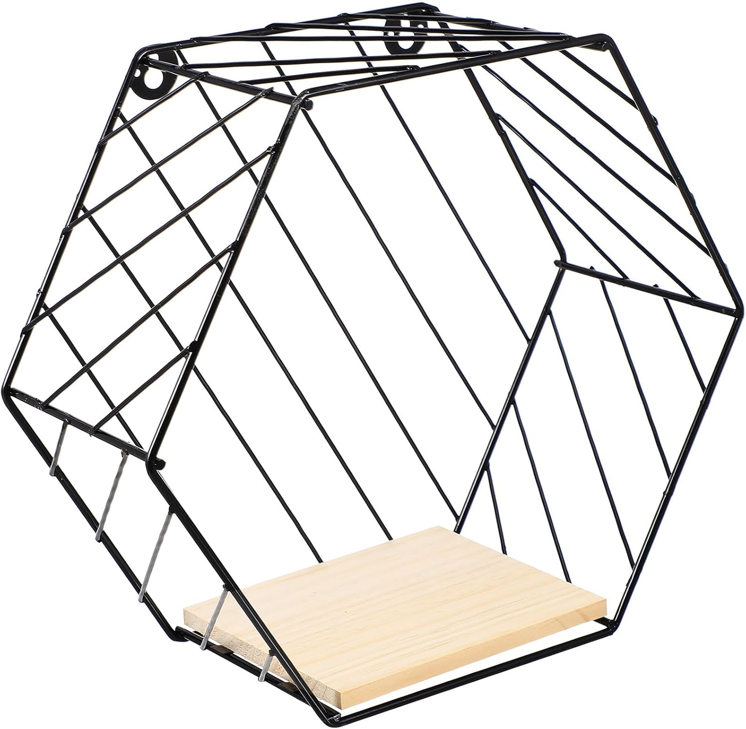 BETOOKY Wall-Mounted Iron Shelf with Hexagonal Design, Black Metal Storage Rack for Bathroom and Kitchen Organization, Space-Saving Floating Wall Shelf for Home Storage