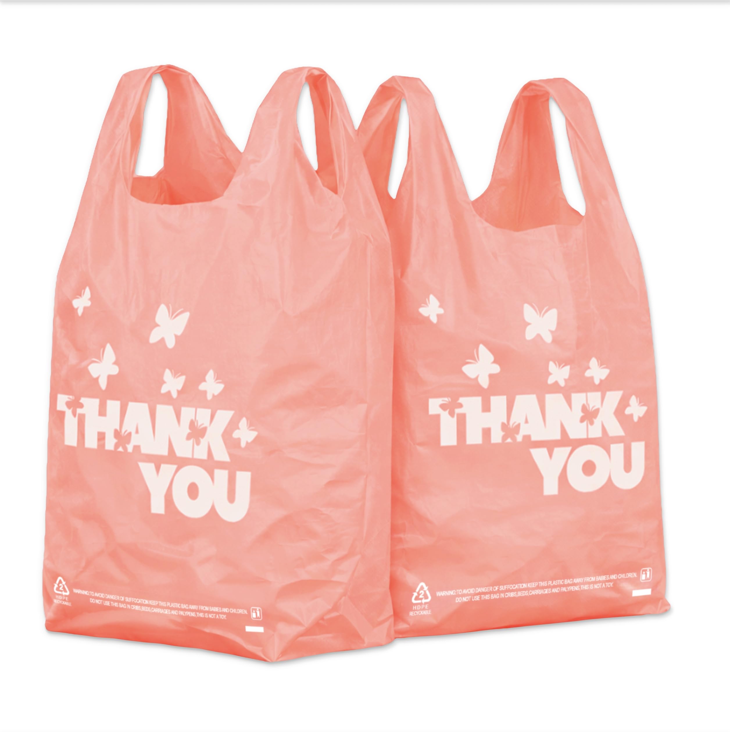 PINK Thank you bags, 200PCS T shirt bags, To Go Bags,Grocery bags, Reusable and Disposable,Perfect for Small Business,Take Out,Retails,11 inchx6