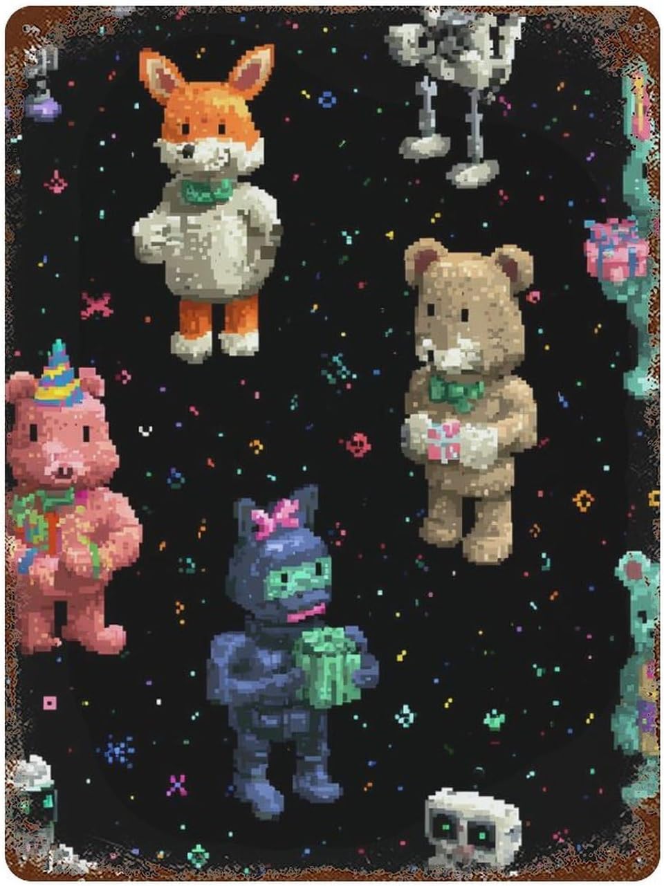 Gaming Party Cute Animals Metal Wall Art Vintage Art Prints 15.7"x11.8"