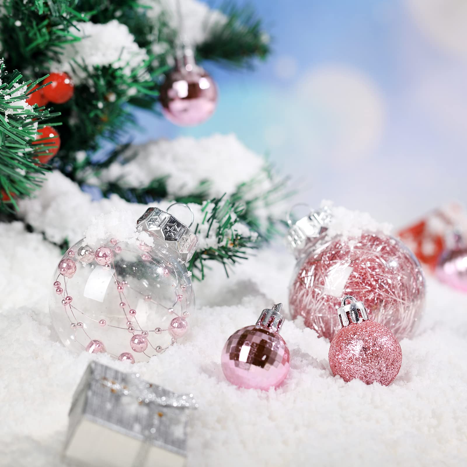 Lot de boules de Noël en forme d'étoile brillante en plastique pour décoration de sapin de Noël, d'anniversaire, de vacances (rose, 49)