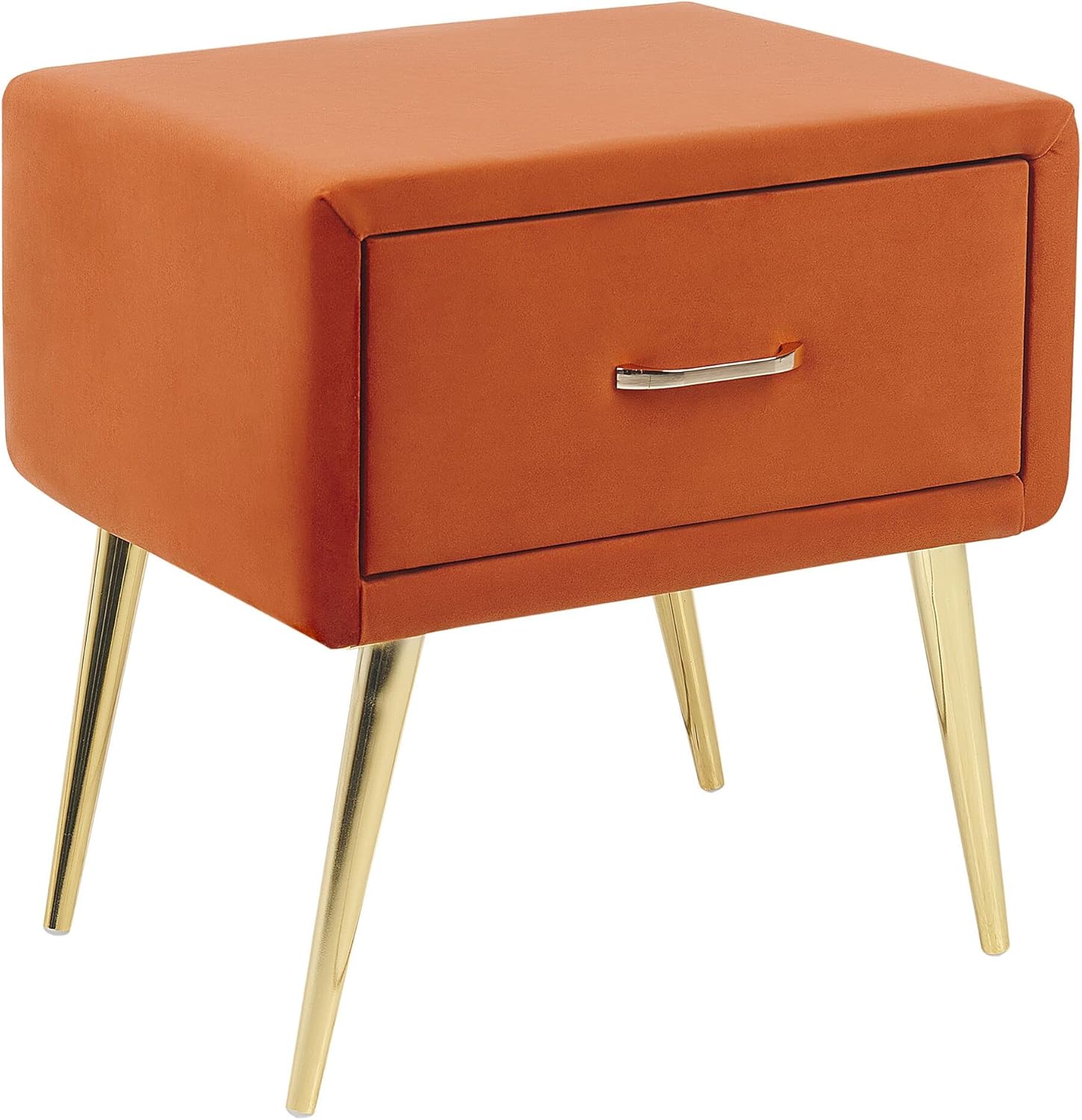 Minimalist Upholstered Bedside Table Nightstand Velvet 1 Drawer Orange