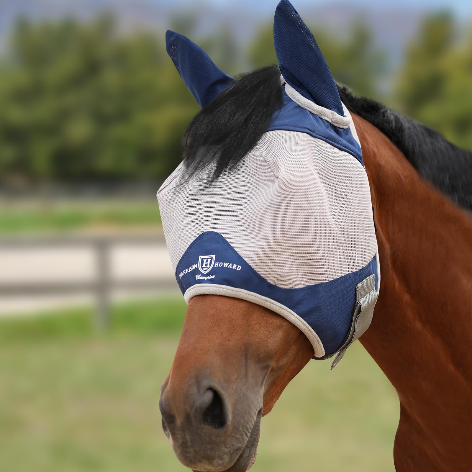 Harrison Howard Half Face Horse Fly Mask UV Protection and Breathable for Equine Use Comfortable Navy L