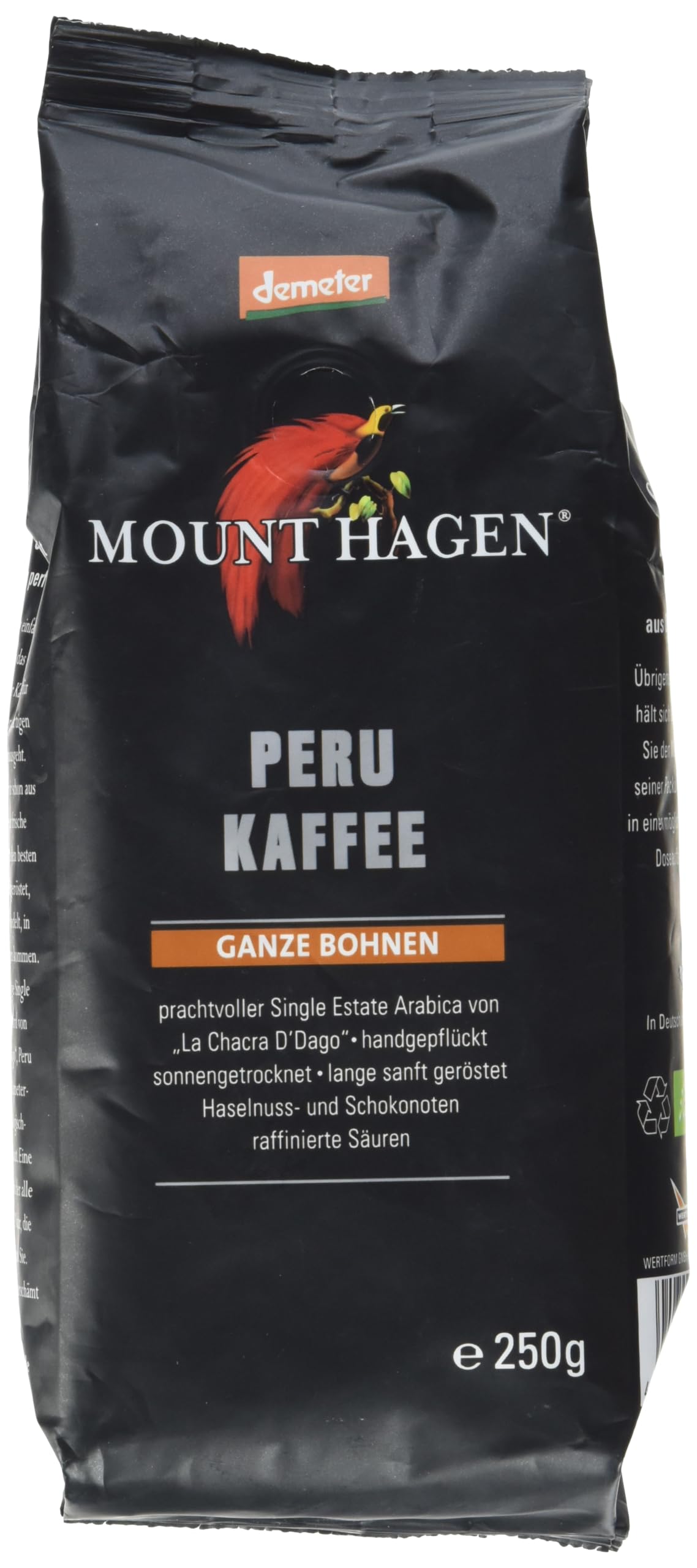 Mount Hagen Bio Demeter Röstkaffee Peru, 250g ganze Bohne