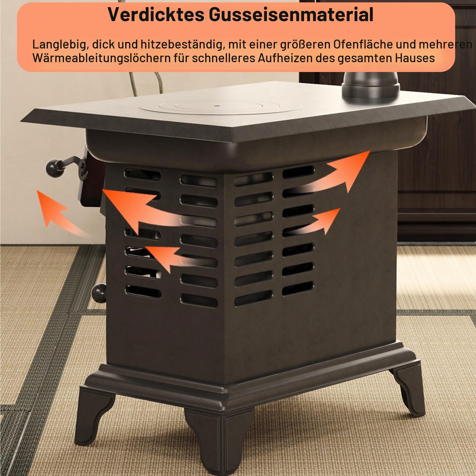 Holzofen aus Gusseisen, Verdickter Holzheizofen for Den Innenbereich, Inklusive Verbrühungsschutz und Zubehör, Zum Kochen, Heizen, Picknick, Wandern, Grillen, Reisen, Wohnmobil