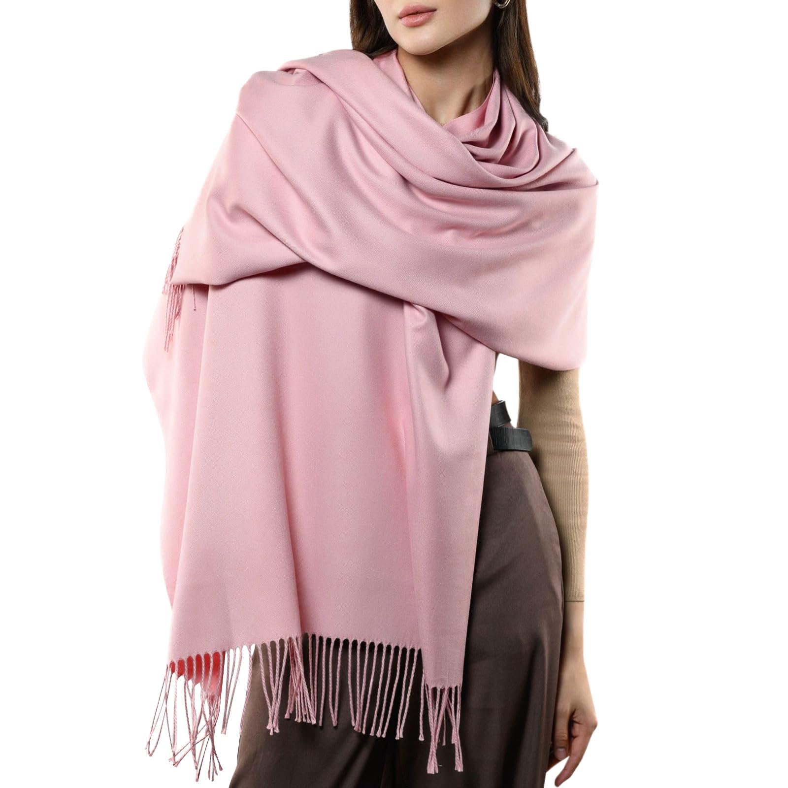 Infinizer Women's Pink Cashmere Scrarf, Scarves Pashmina Shawls And Wraps Winter Large Soft Warm Scarf Blanket With Tassel Gifts For Her