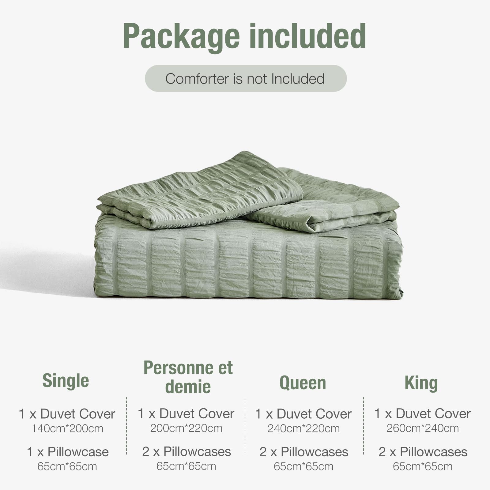 Tokokimo Copripiumino Seersucker Cachi 240x220 Cm - Morbida Microfibra Con Cerniera, Set Da Letto 3 Pezzi Con 2 Federe 65x65 Cm