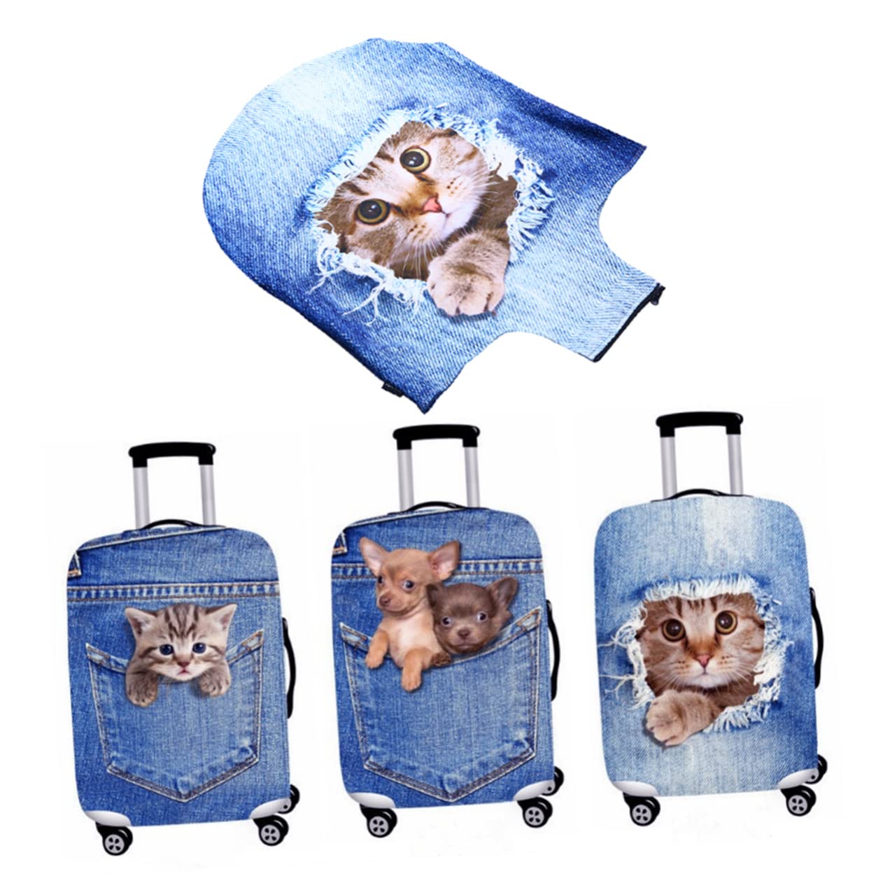 COLLBATH 2 Stück Kofferhüllen Mit Tier-Design Dehnbar Mit Katzen-Print Für 18-20 Zoll Große Taschen