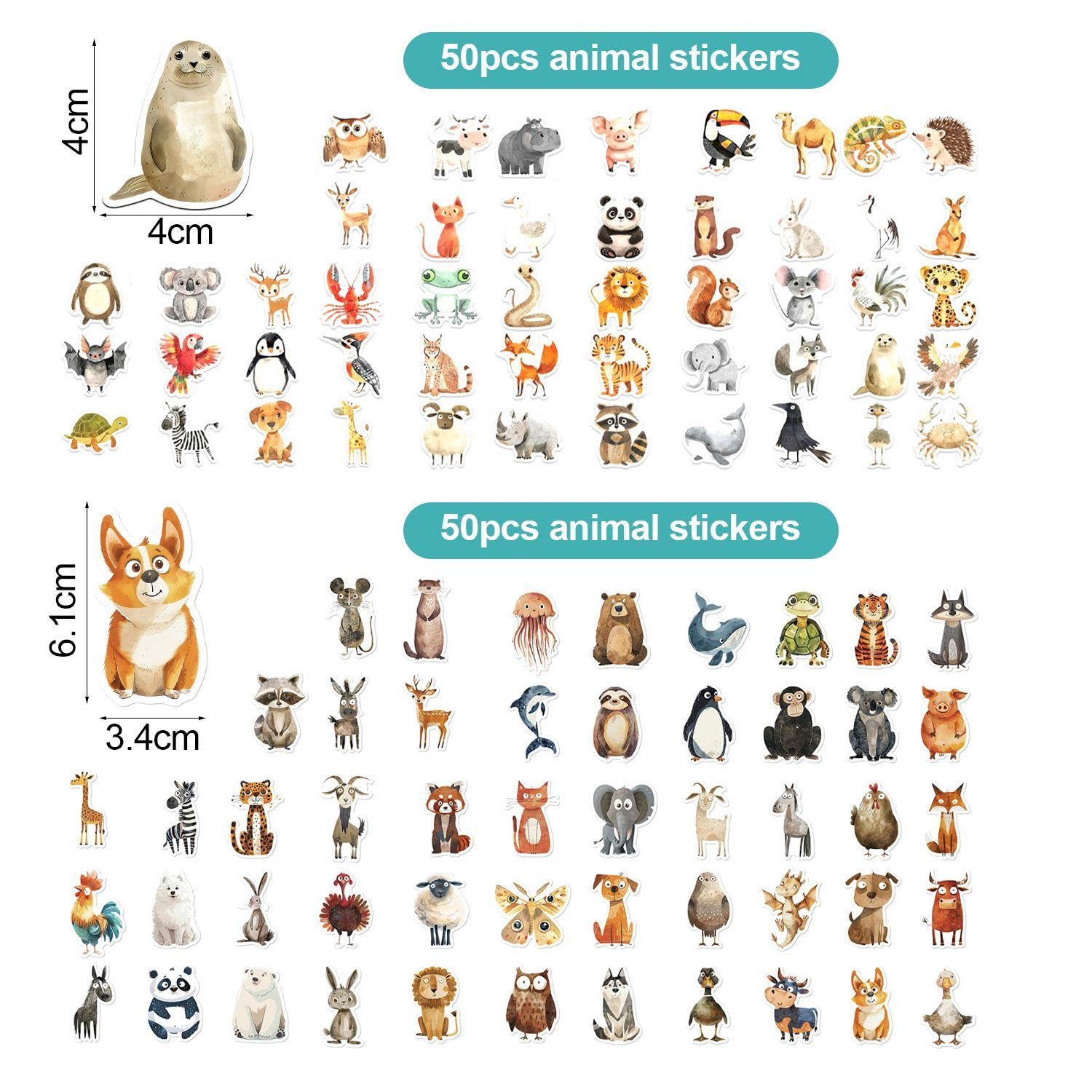 EOWVISN 100 Animal Stickers, Diy Creative Stickers, Waterproof Graffiti Stickers, Cartoon Decorative Stickers - Image 2