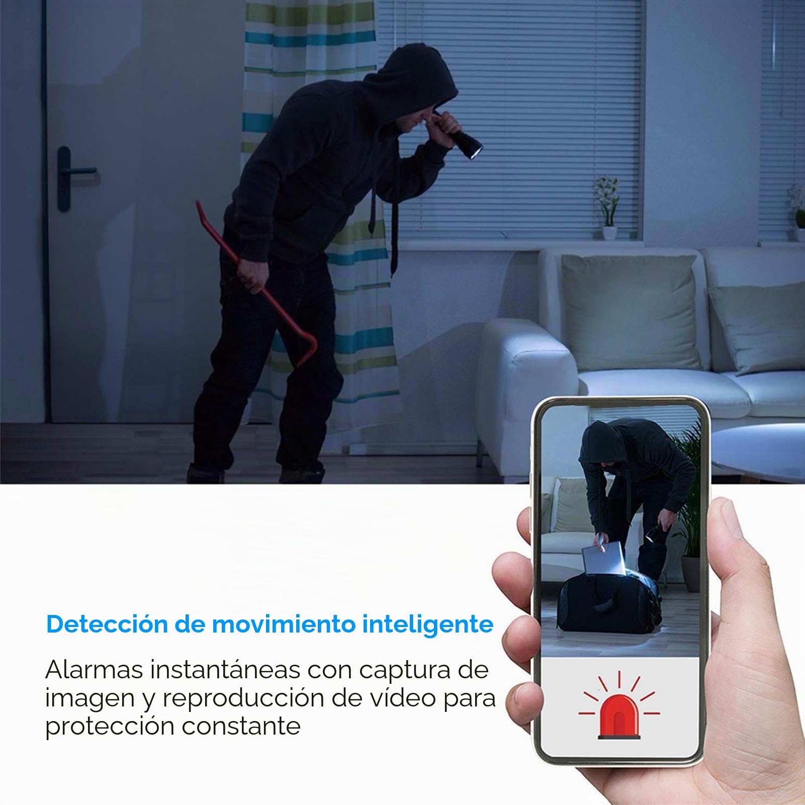 Lazmin112 Reloj con Cámara WiFi, Grabación de Vídeo 4K con Enfoque Automático y Detección de Movimiento, Lente Gran Angular de 130 Grados, Visión Nocturna de hasta 8 M, Batería Integrada