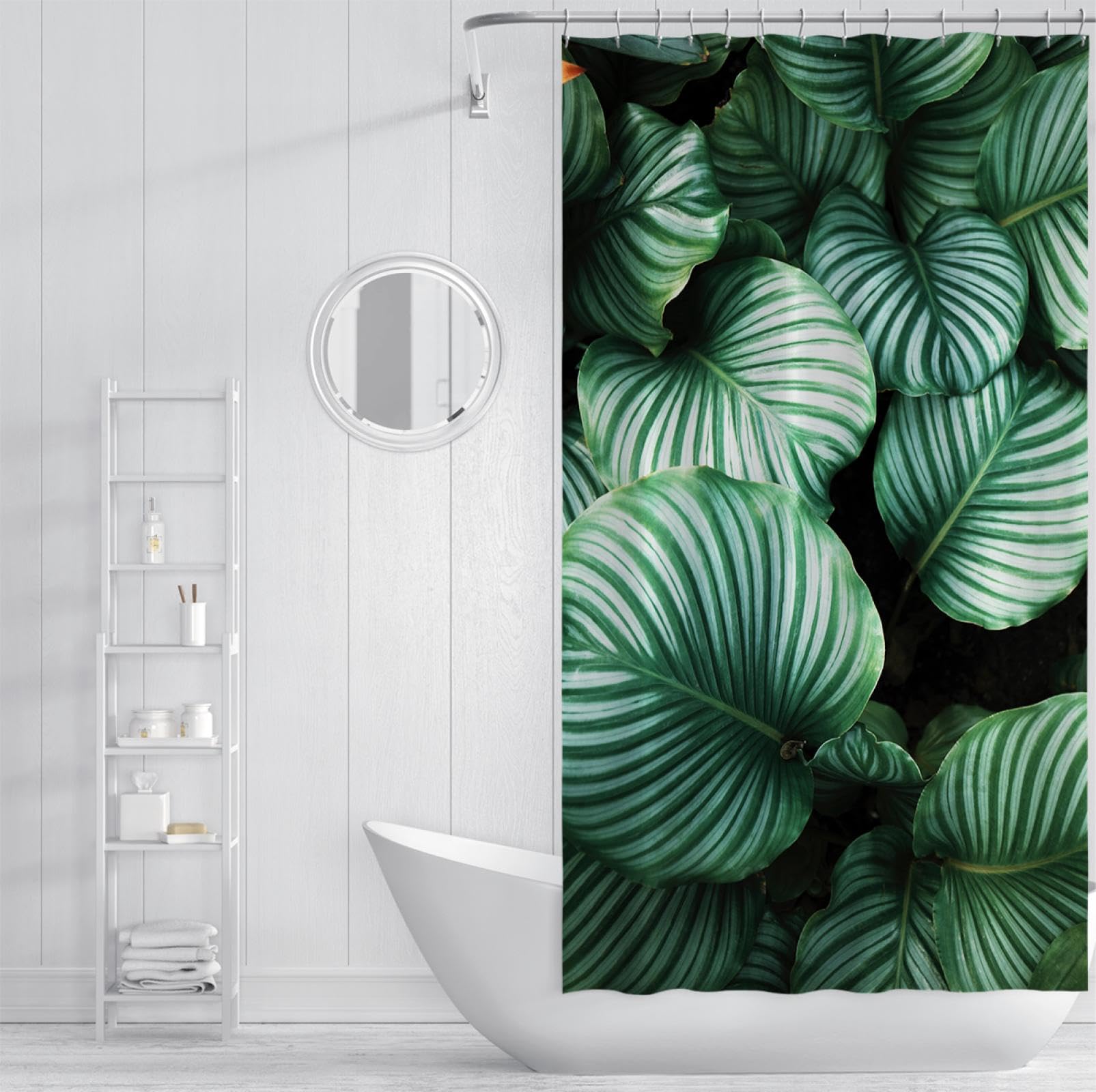 Cortina de Ducha de Hojas de Plantas Tropicales para Baño Monstera Verde Juego de Cortina de Ducha de Tela Impermeable con Ganchos Extra Largos Lavables 200 x 220 cm