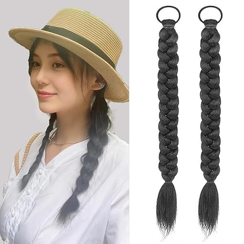 2Pcs Braided Ponytail Extensions with Hair Ties Soft Synthetic Hair