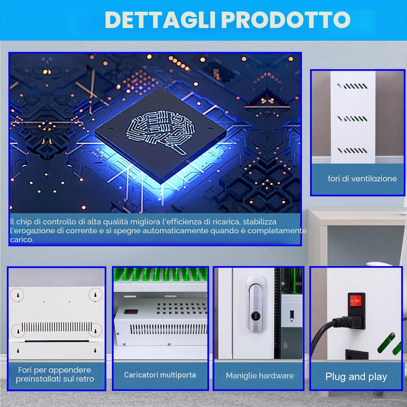 Stazione di Ricarica per Telefono | Armadietto di Ricarica per Telefono da 12/20/30/40/50/60 Slot,Stazione di Ricarica USB,Slot Suddivisi Singolarment 12slots